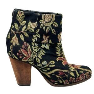 RAG & BONE Floral Tapestry Ankle Boots Wooden Block Heel Boho Jacquard - Sz 7.5